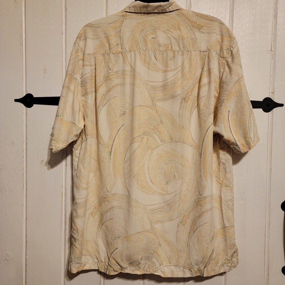 Tommy Bahama Mens Large 100% Silk Short Sleeve Button Down Shirt Abstract Tan - Picture 6 of 6